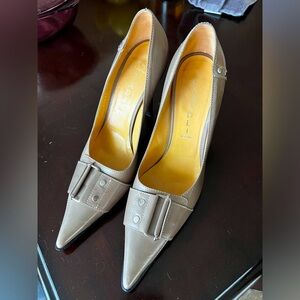 Casadei Taupe Leather Kitten Heels